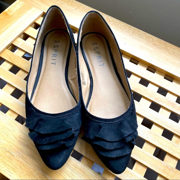 Esprit suede ruffle pointed ballet flats 7 - Picture 3 of 16